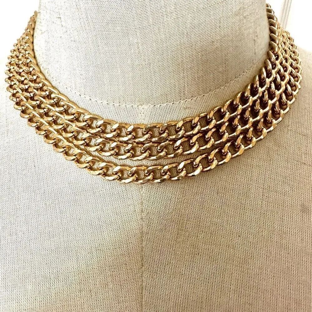 Long gold tone chain necklace